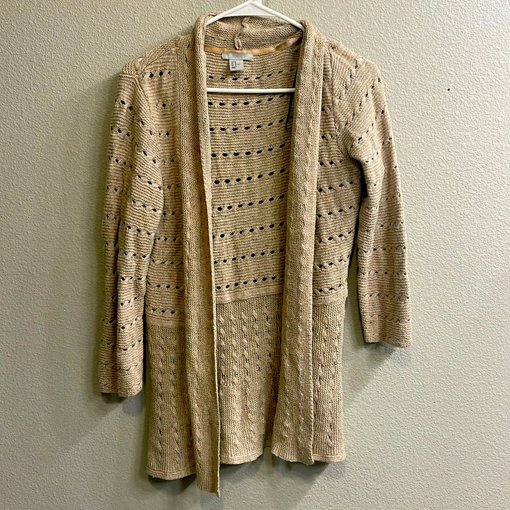 H&M Beige Open Knit Cardigan Sweater Size Medium Boho Chunky Knit